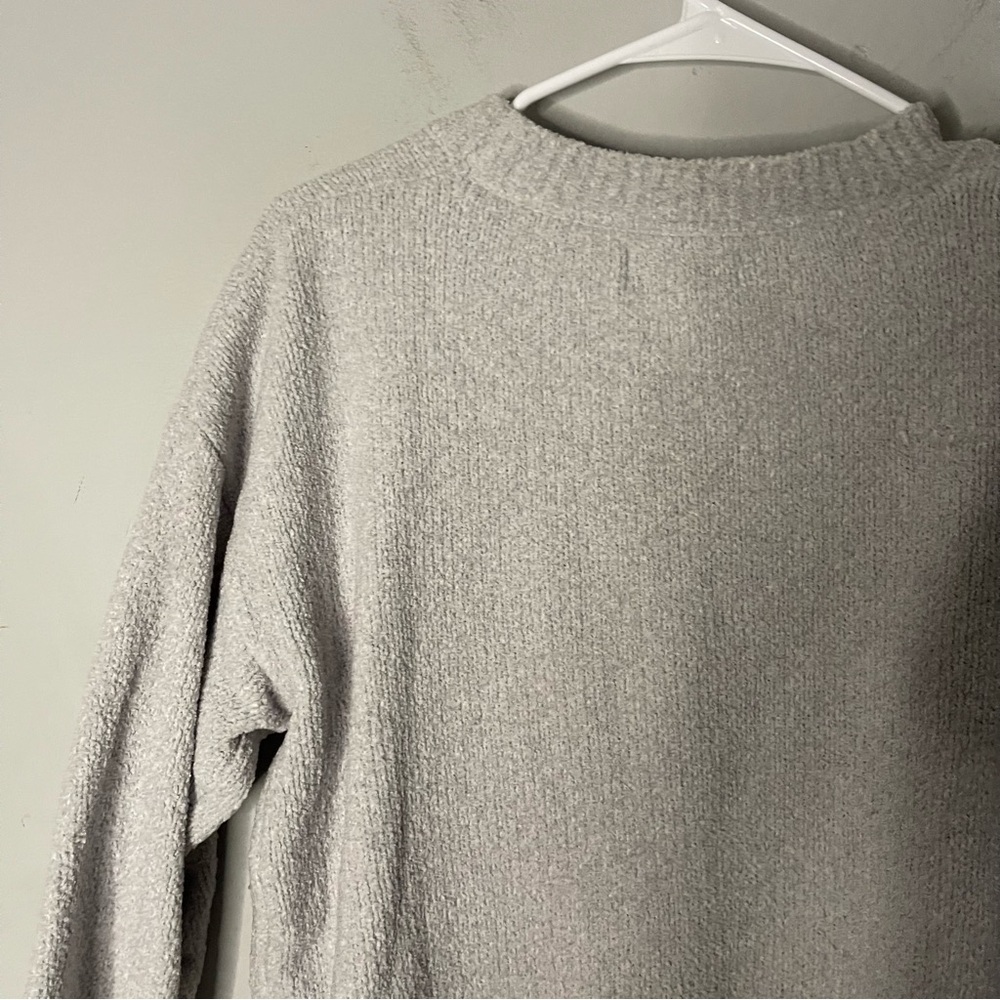 Rae Dunn Blessed Chenille Crew Neck Sweater Long Sleeve Soft Grey Sz XL Pullover - Picture 5 of 6